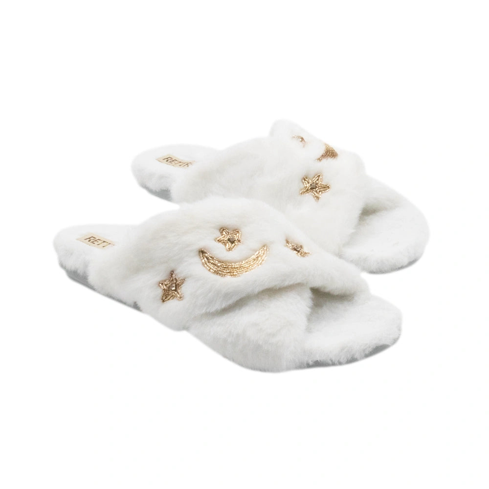 The Isabel Cream Luxury Plush Diamante Embellished Slippers