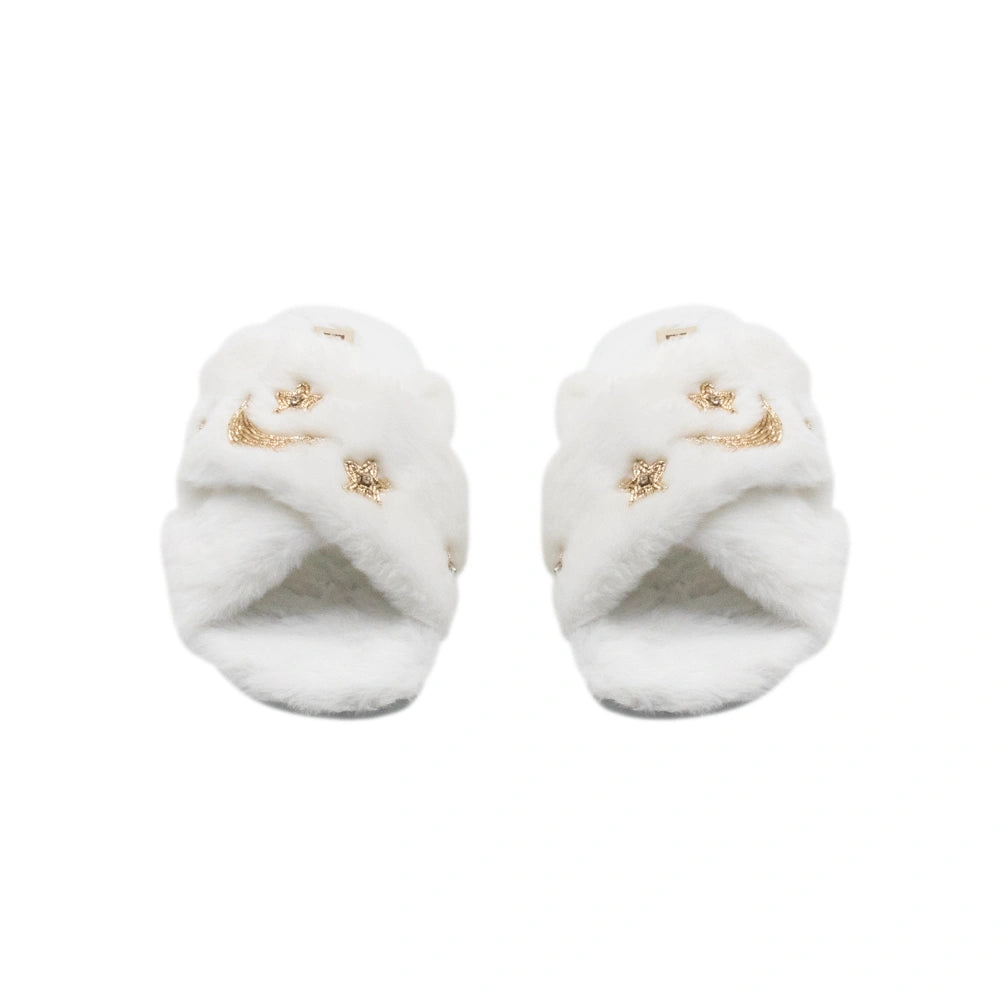 The Isabel Cream Luxury Plush Diamante Embellished Slippers