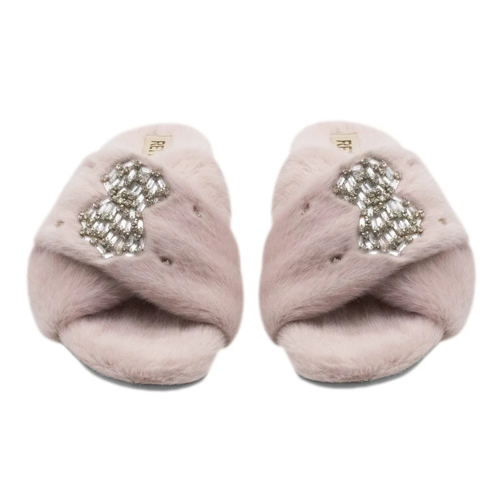 The Fefe Dusky Pink Luxury Plush Diamante Embellished Slippers