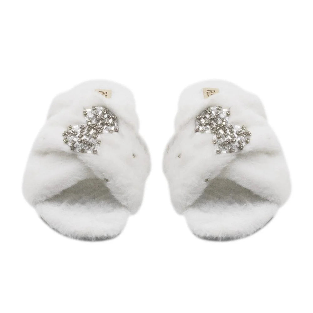 The Fefe Cream Luxury Plush Diamante Embellished Slippers