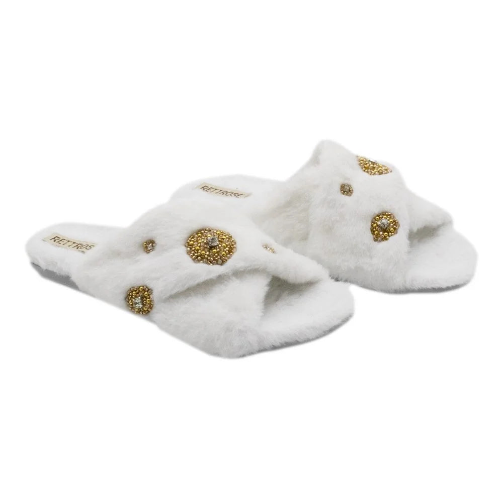 The Juliette Cream Luxury Plush Diamante Embellished Slippers