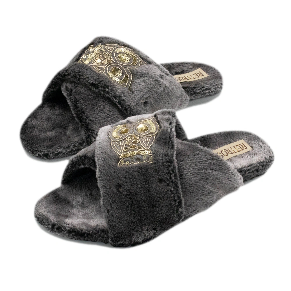 The Georgia Grey Luxury Plush Diamante Embellished Slippers