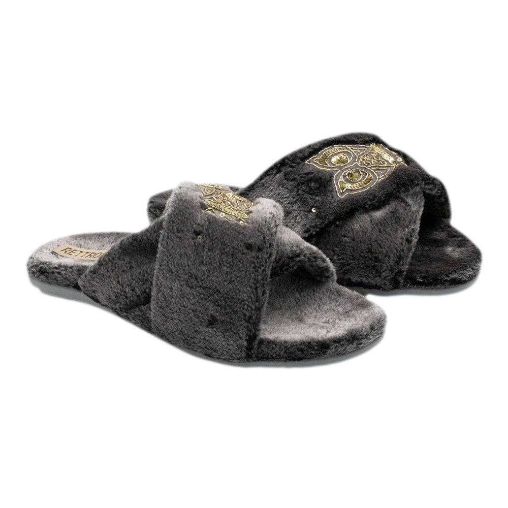 The Georgia Grey Luxury Plush Diamante Embellished Slippers