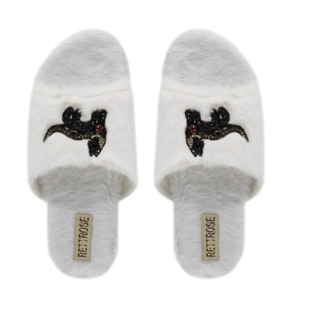 The Callie Cream Luxury Plush Diamante Embellished Slippers