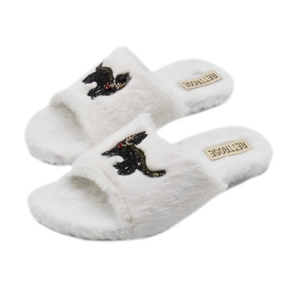 The Callie Cream Luxury Plush Diamante Embellished Slippers
