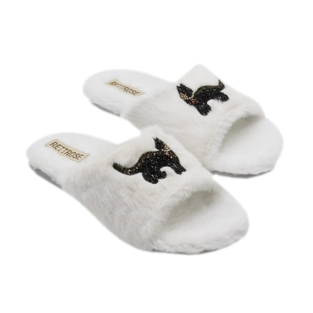 The Callie Cream Luxury Plush Diamante Embellished Slippers