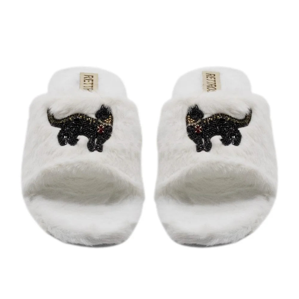 The Callie Cream Luxury Plush Diamante Embellished Slippers