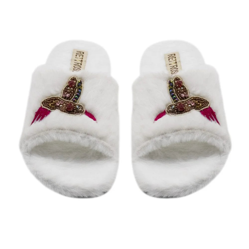 The Ariella Cream Luxury Plush Diamante Embellished Slippers