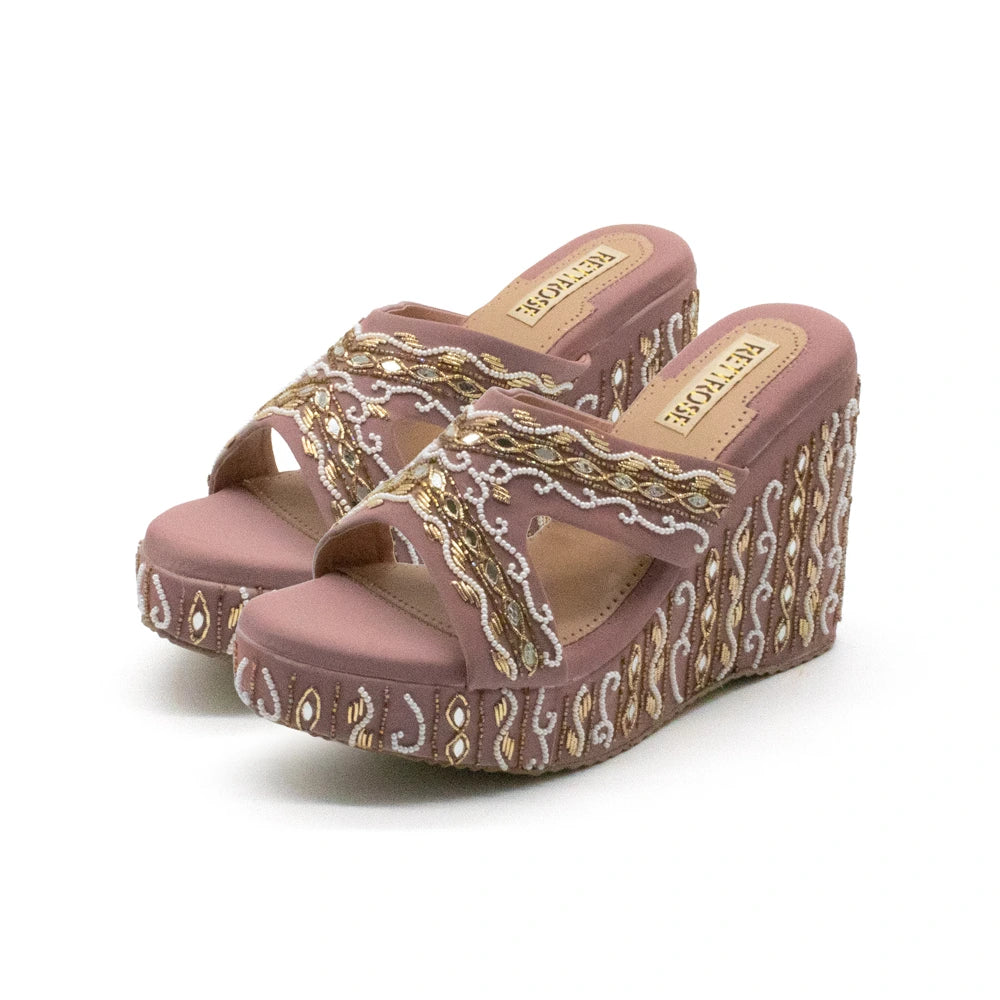 The Ruth Nude Hand Embellished Luxury Wedge Shoe