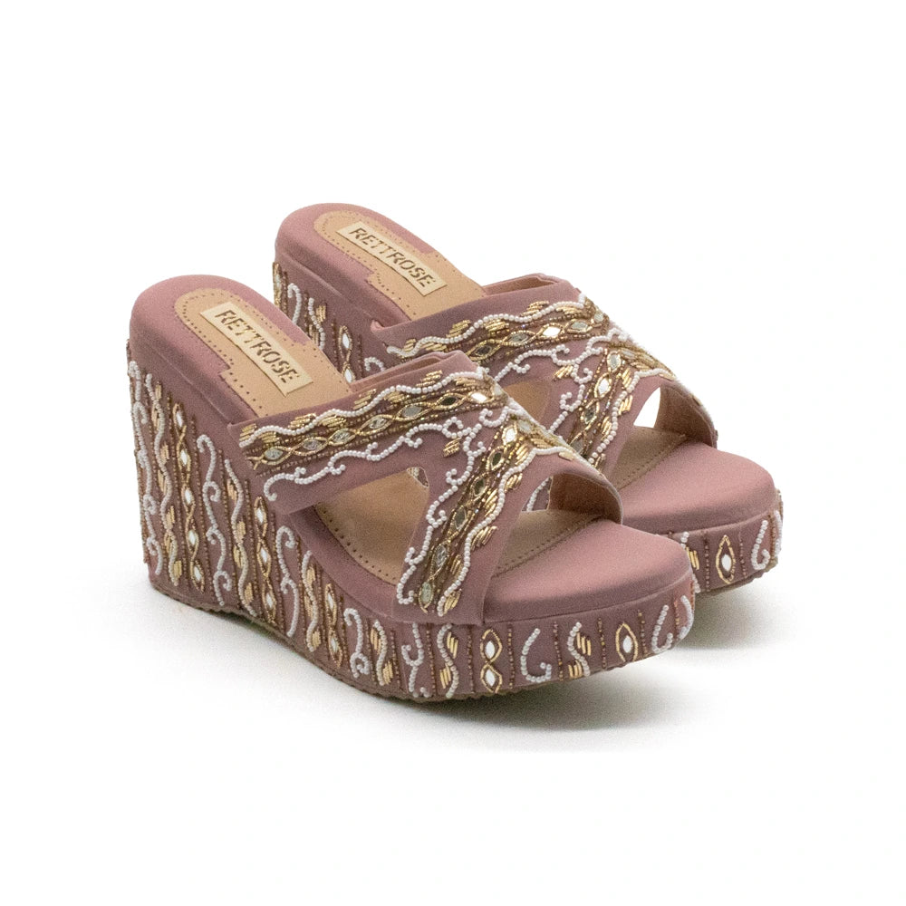 The Ruth Nude Hand Embellished Luxury Wedge Shoe