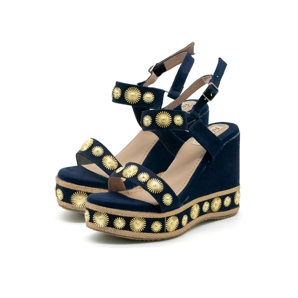 The Jasmine Navy Hand Embellished Luxury Wedge Shoe