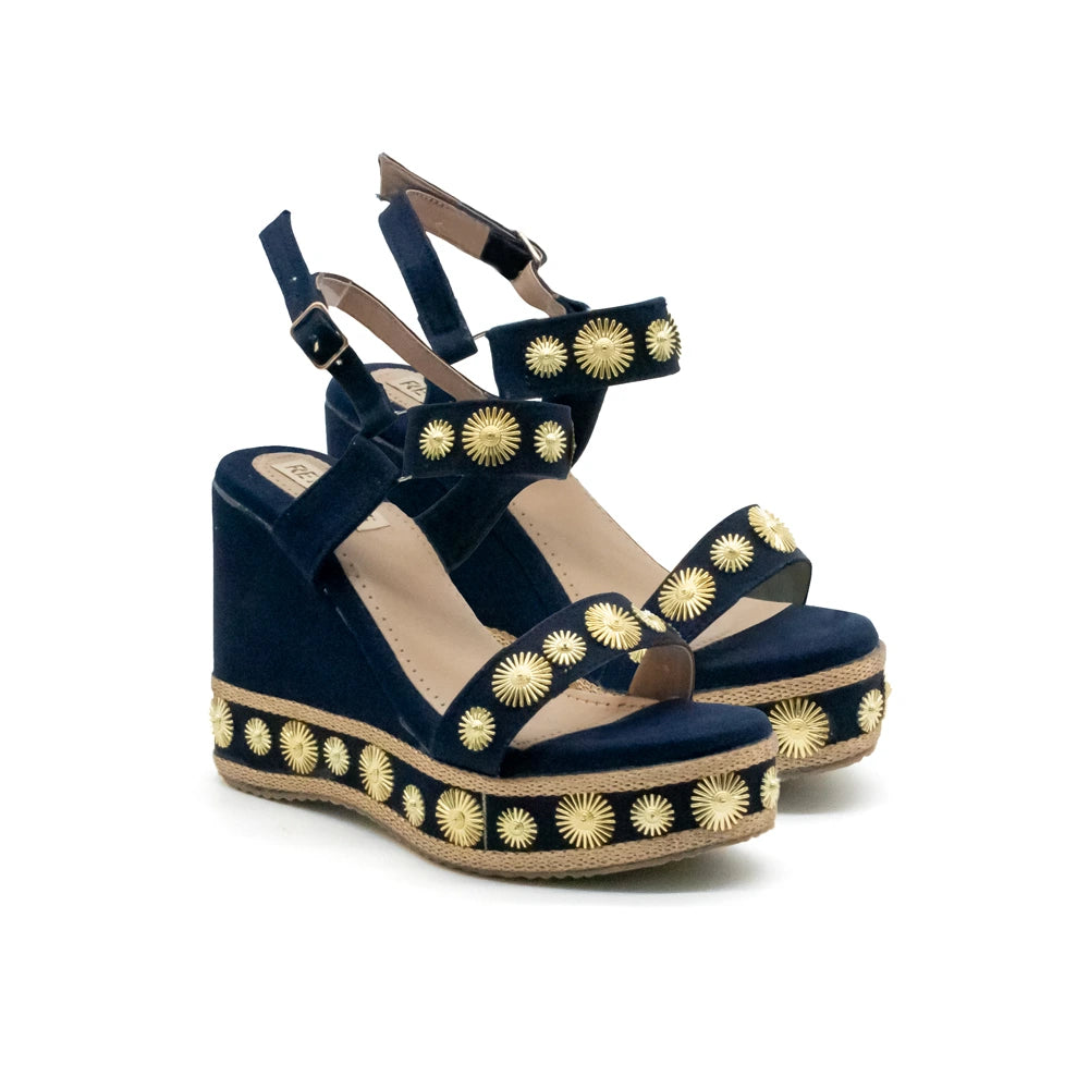 The Jasmine Navy Hand Embellished Luxury Wedge Shoe