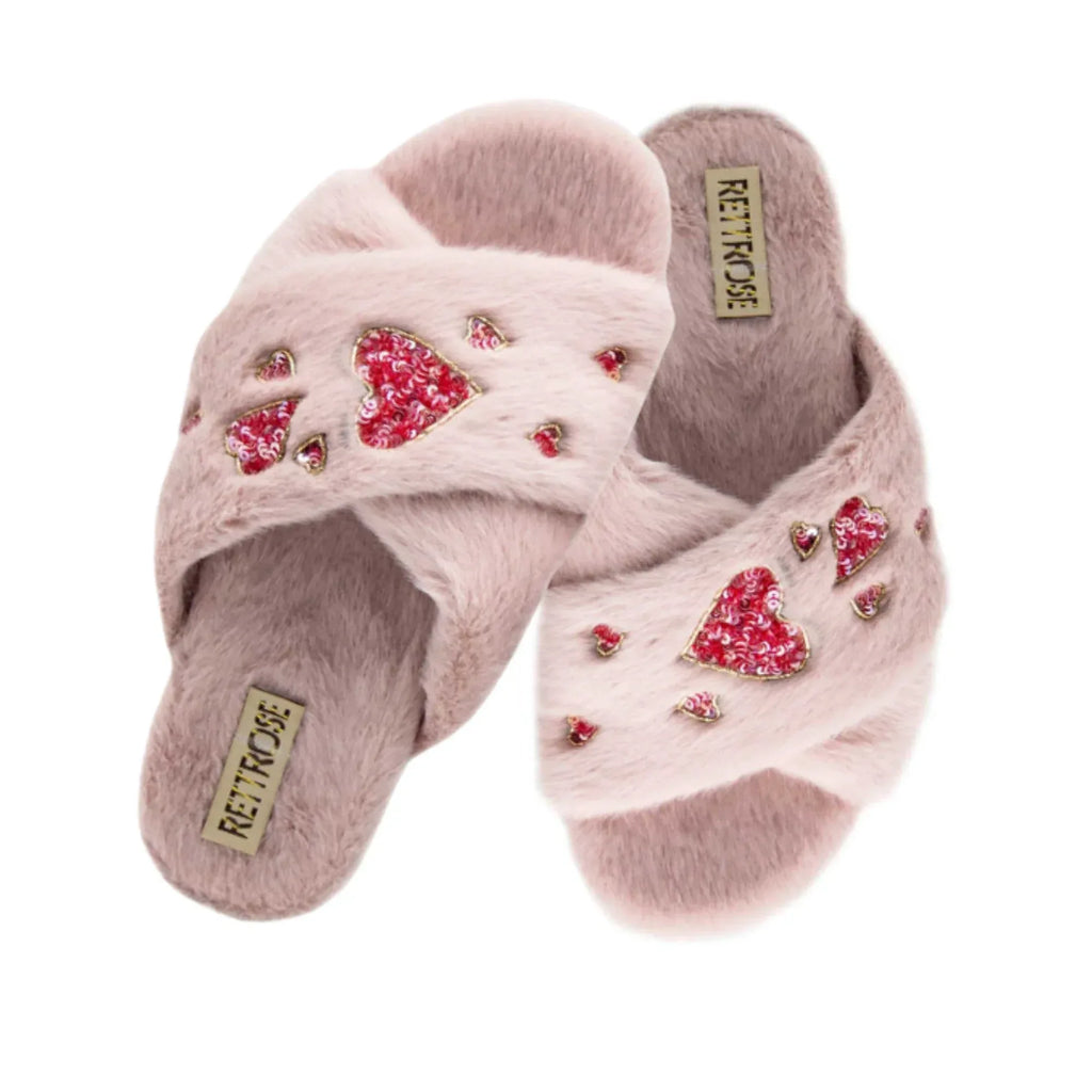 The Kaylee Dusky Pink Luxury Plush Diamante Embellished Slippers
