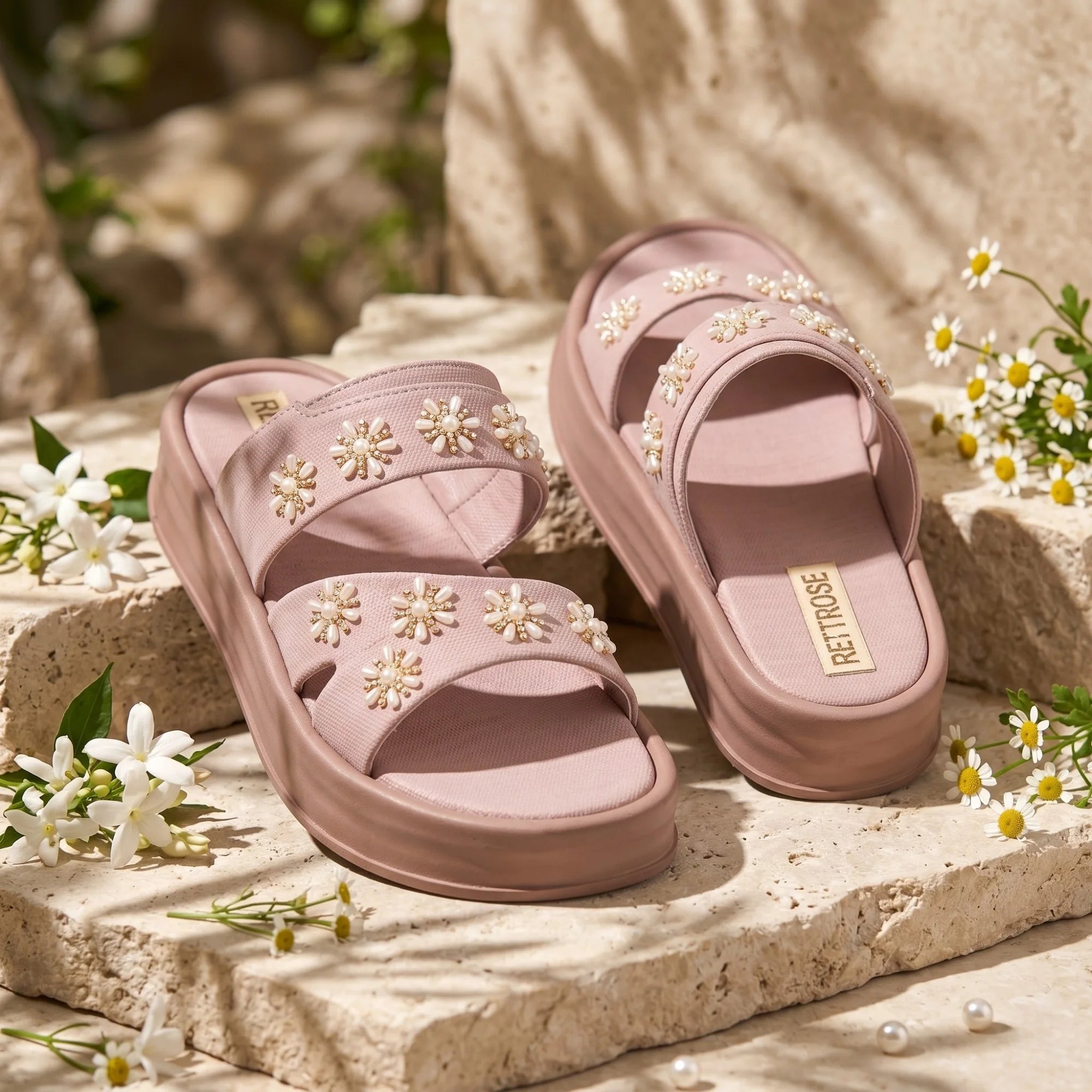 The Ivory Blush Pink Platform Double-Strap Slides