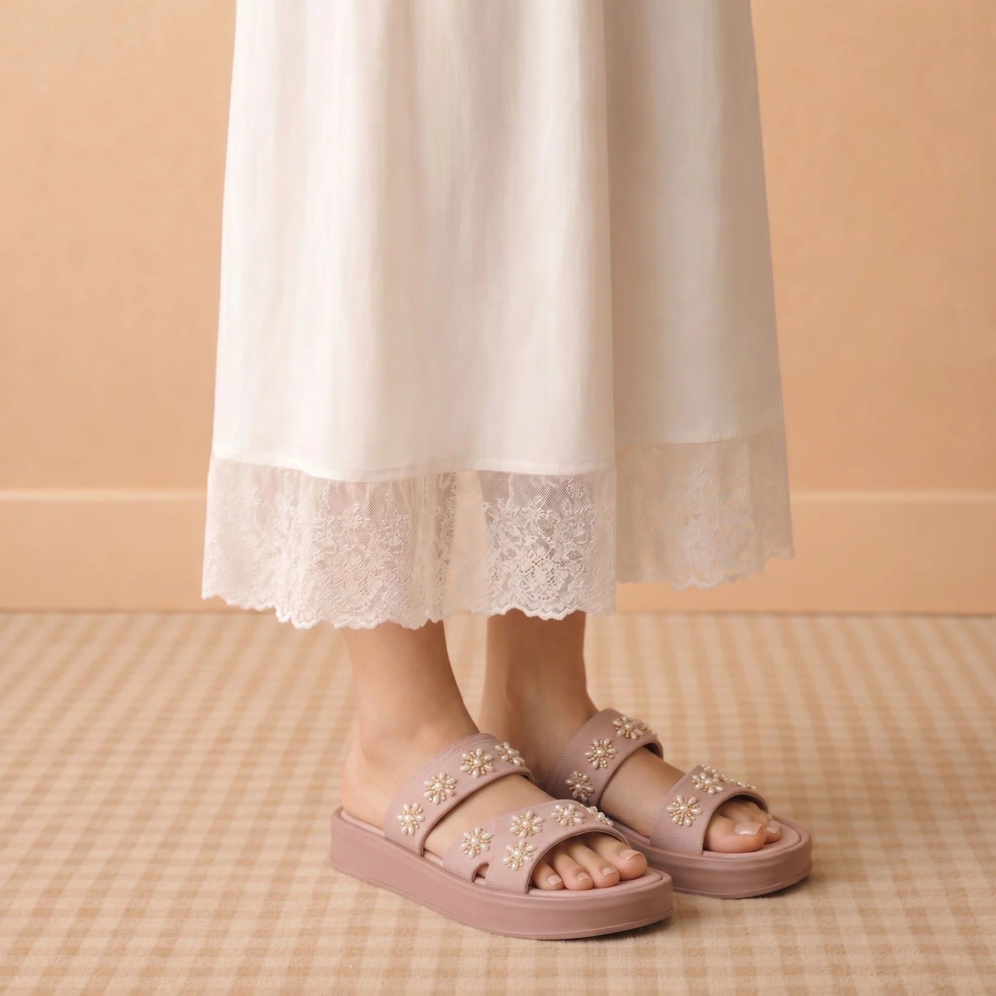 The Ivory Blush Pink Platform Double-Strap Slides
