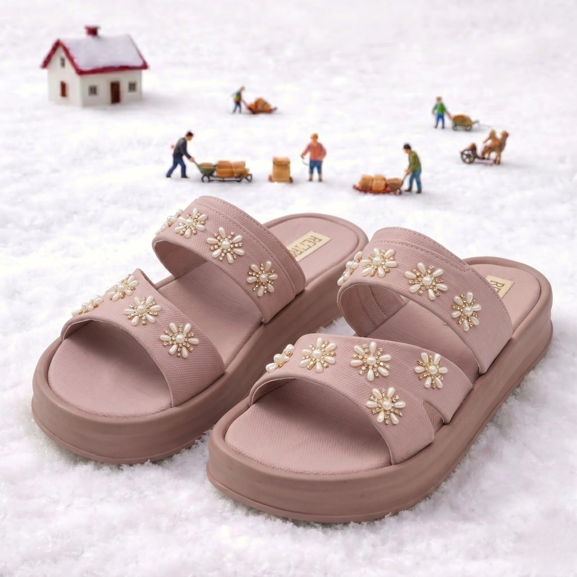 The Ivory Blush Pink Platform Double-Strap Slides