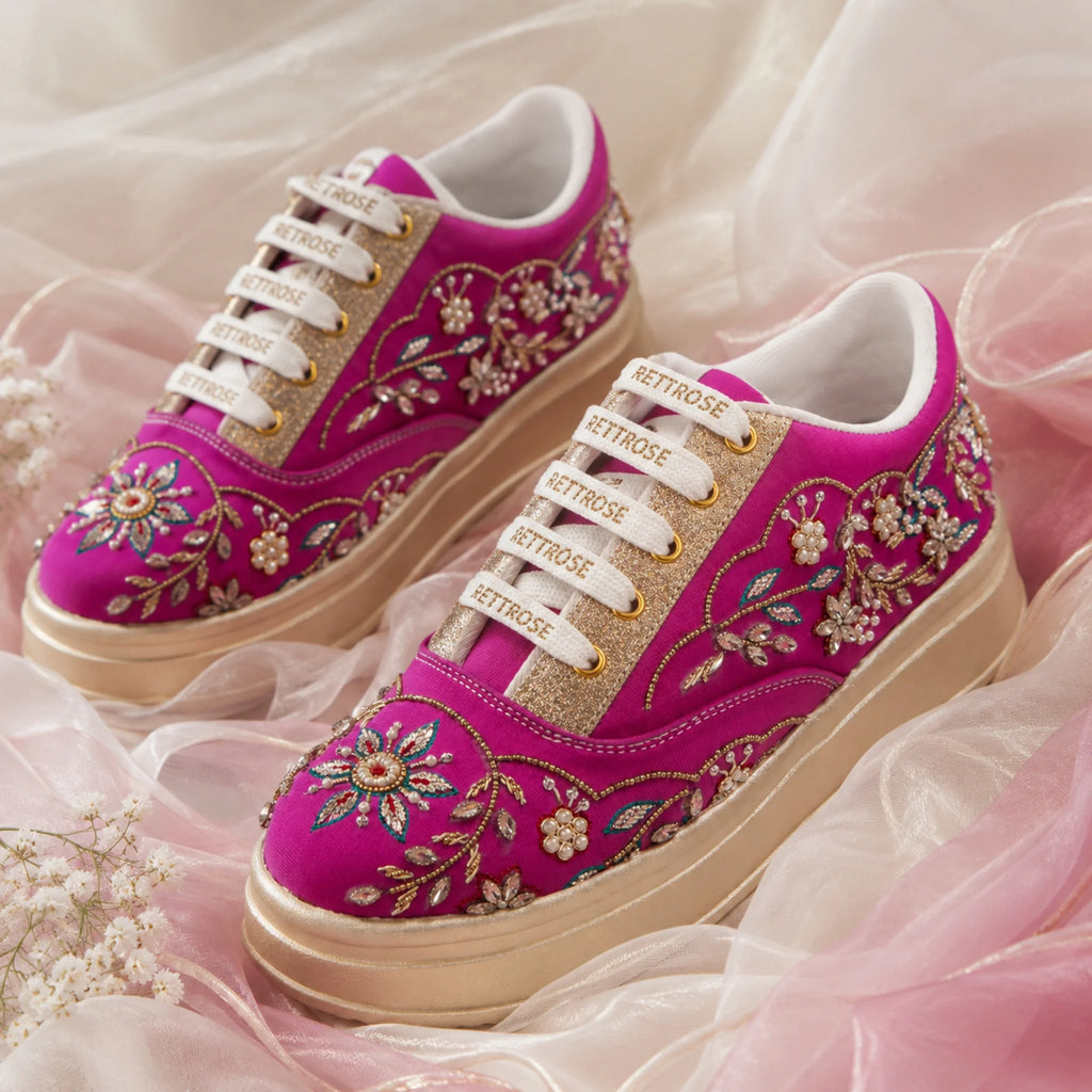 The Marcelline Luxury Magenta Floral Embellished Trainer