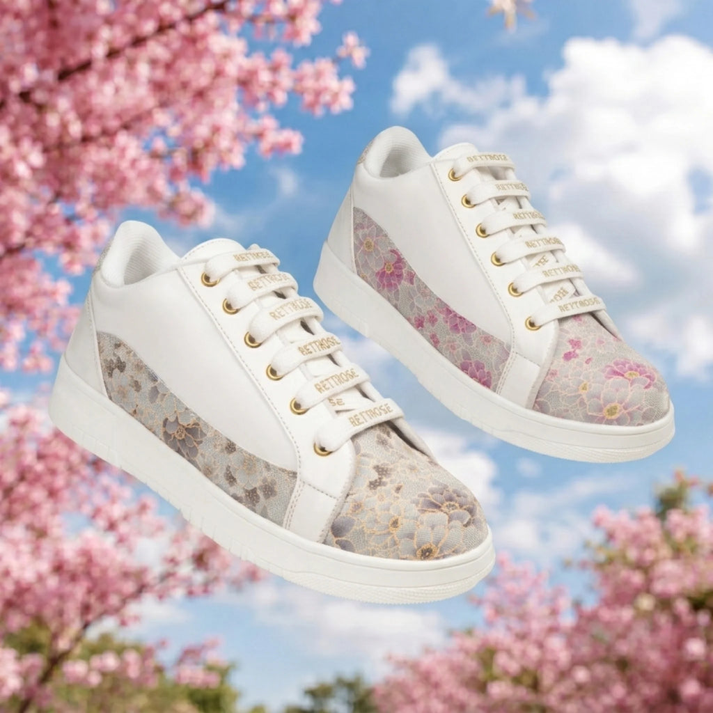 The Mosaic Rose White Gray Luxury Embellished Casual Sneaker