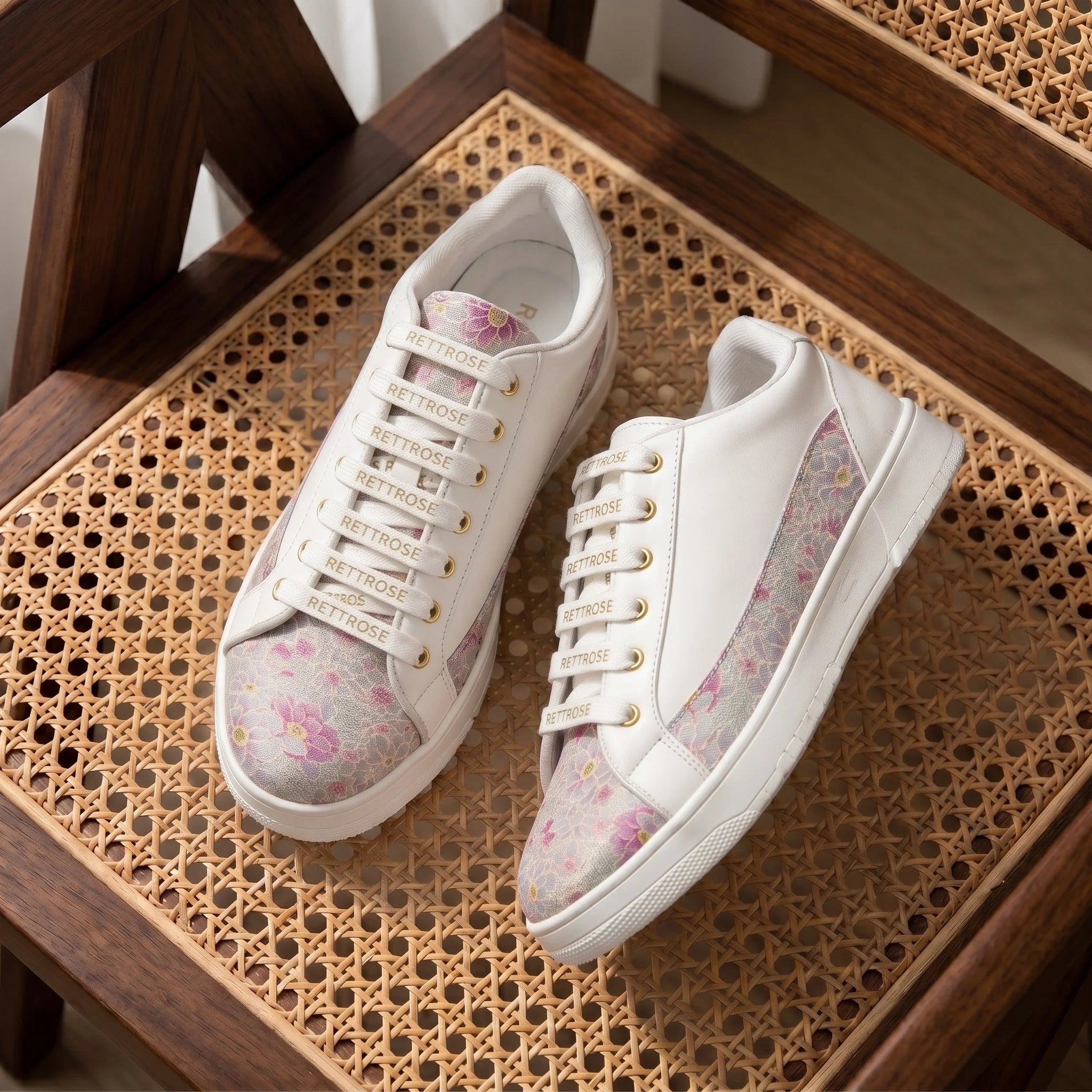 The Mosaic Rose White Gray Luxury Embellished Casual Sneaker