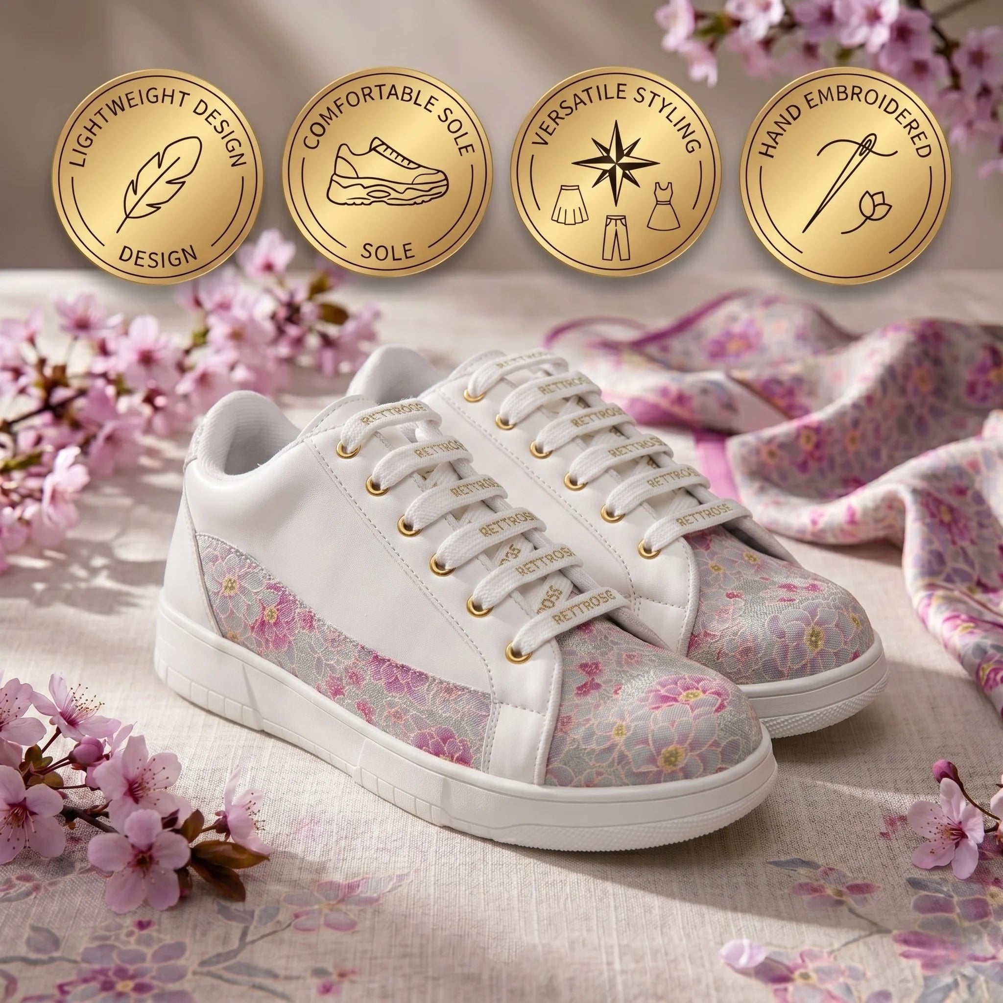 The Mosaic Rose White Pink Luxury Embellished Casual Sneaker
