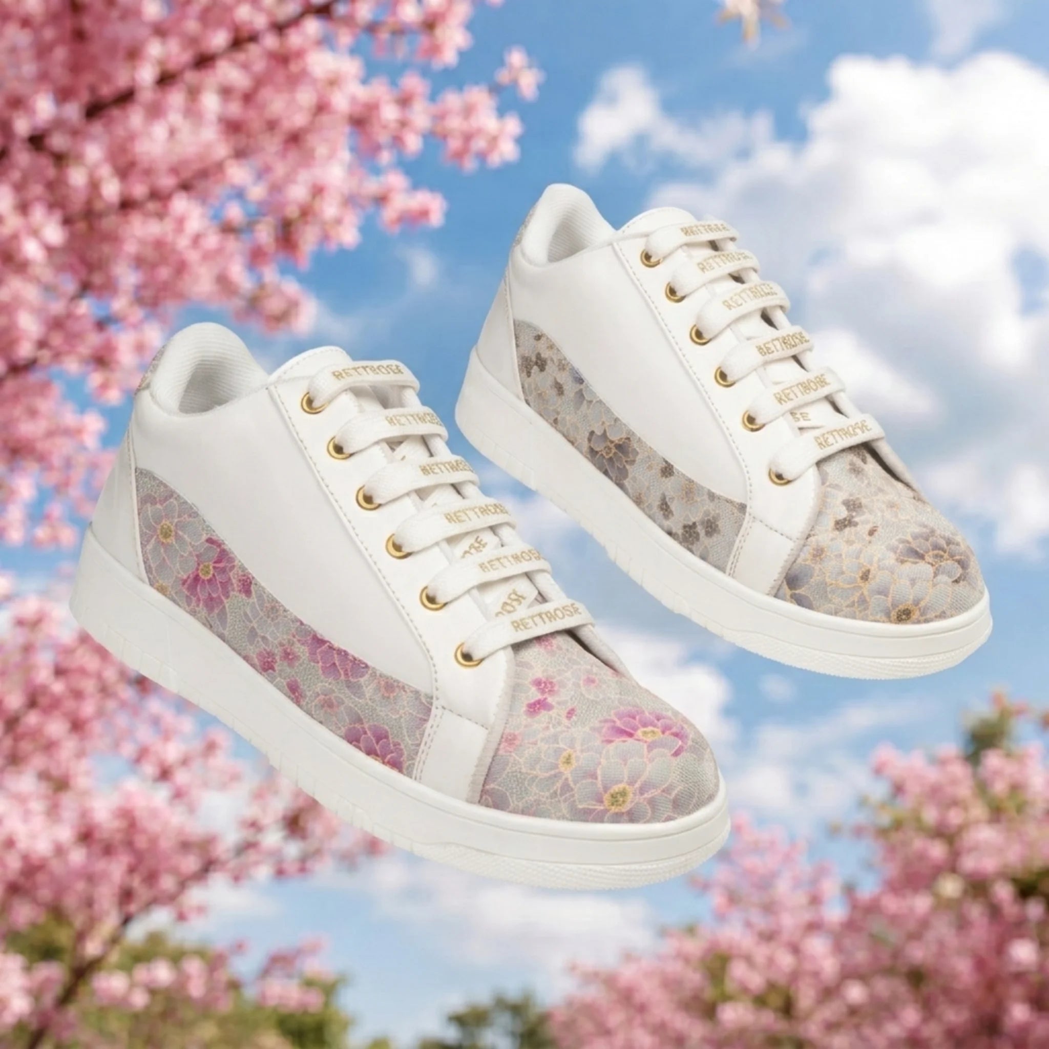 The Mosaic Rose White Pink Luxury Embellished Casual Sneaker