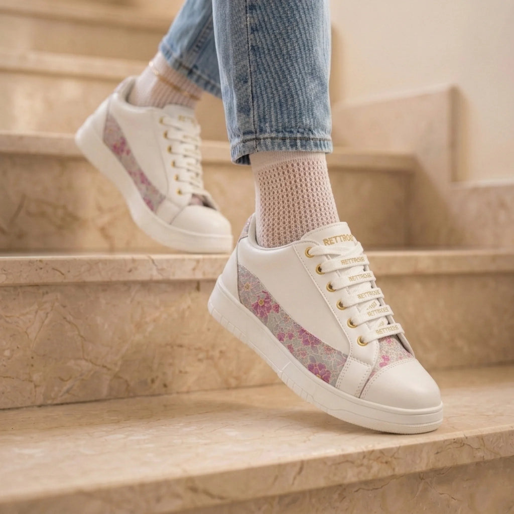 The Mosaic Rose White Pink Luxury Embellished Casual Sneaker