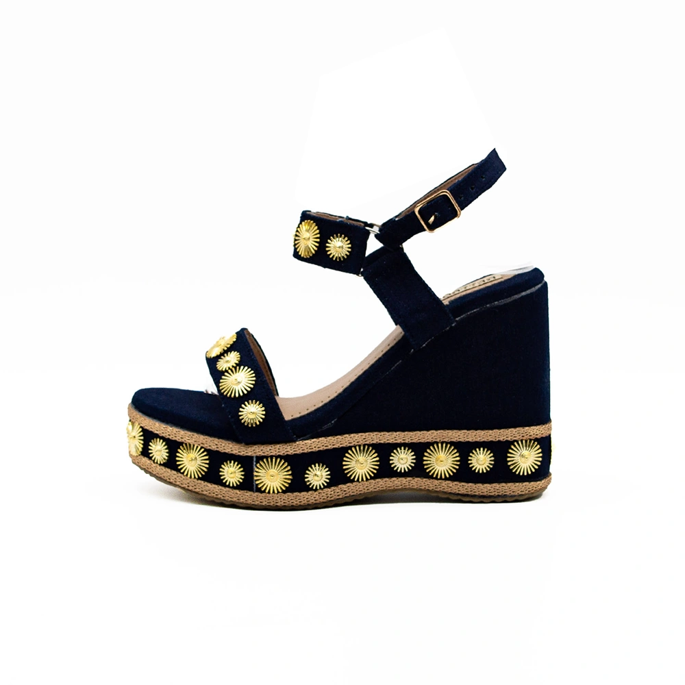 The Jasmine Navy Hand Embellished Luxury Wedge Shoe