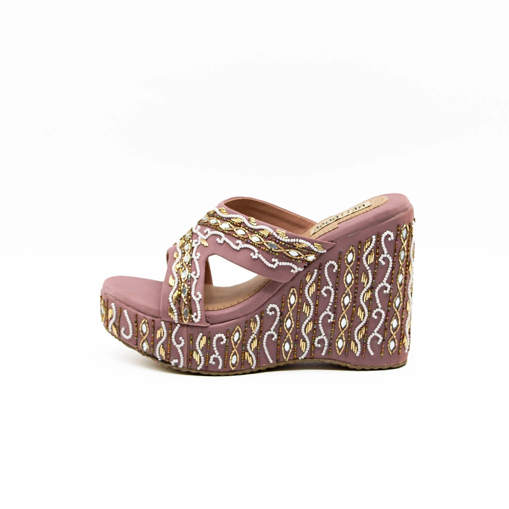 The Ruth Nude Hand Embellished Luxury Wedge Shoe