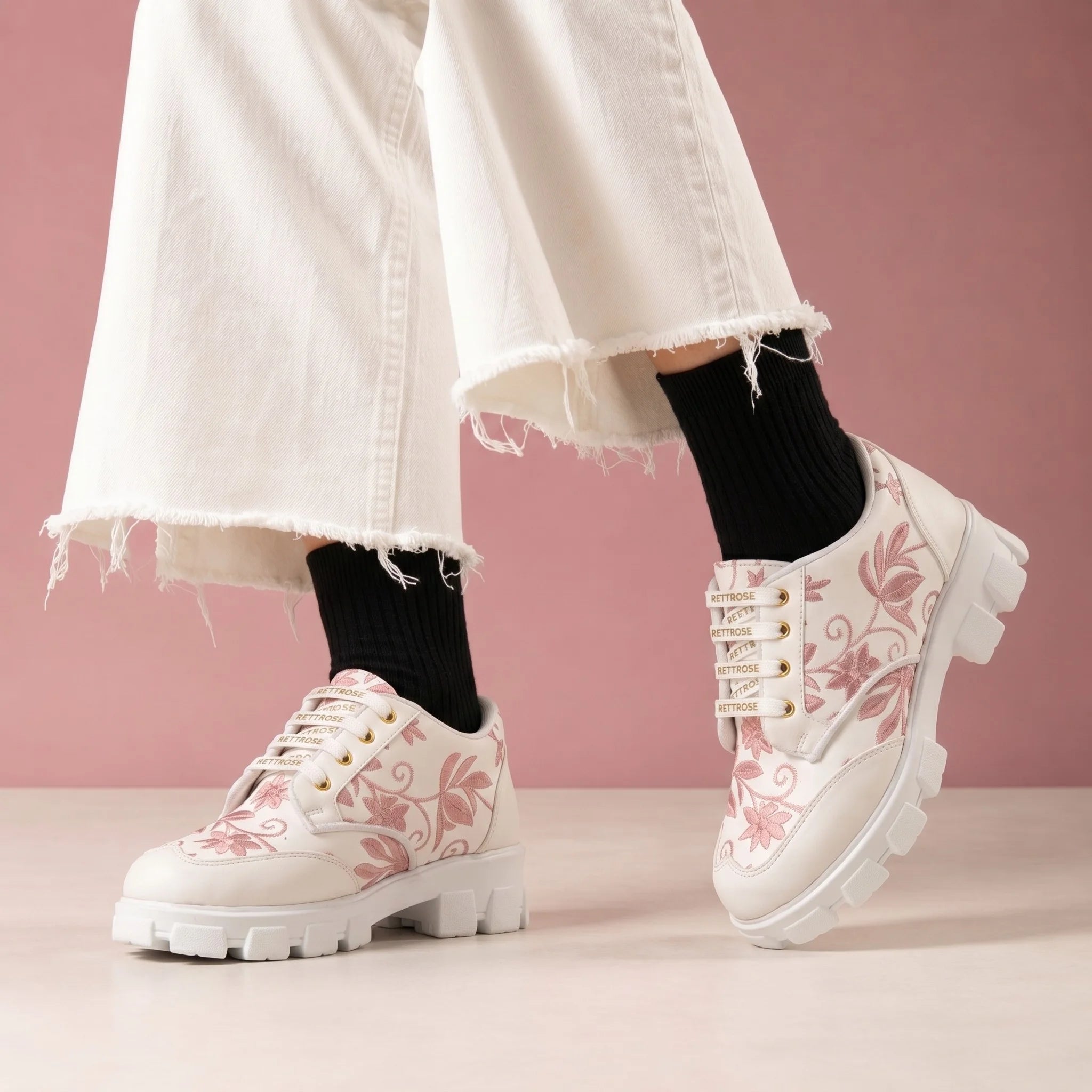 The Rose Blush White Luxury Embellished Casual Sneaker