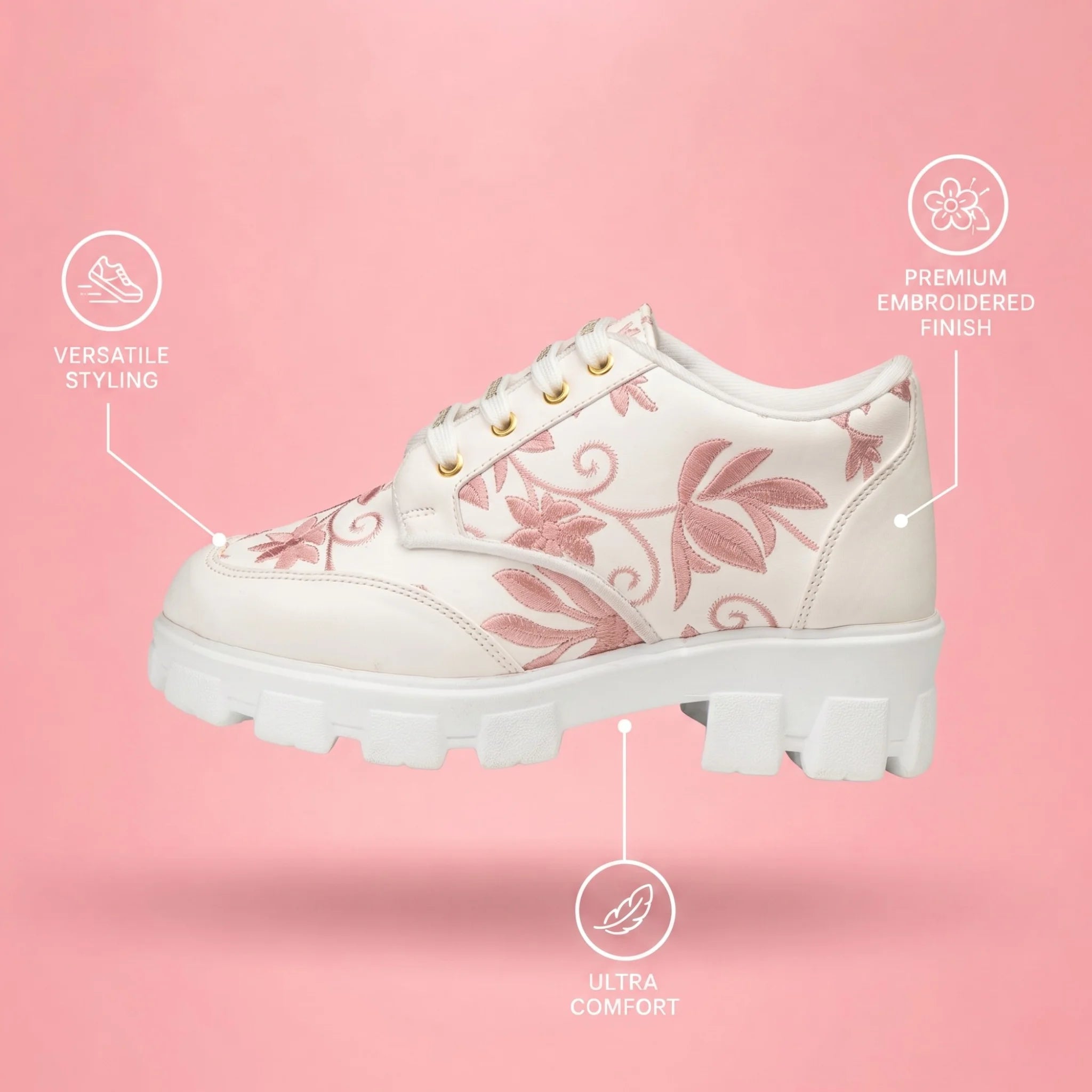 The Rose Blush White Luxury Embellished Casual Sneaker