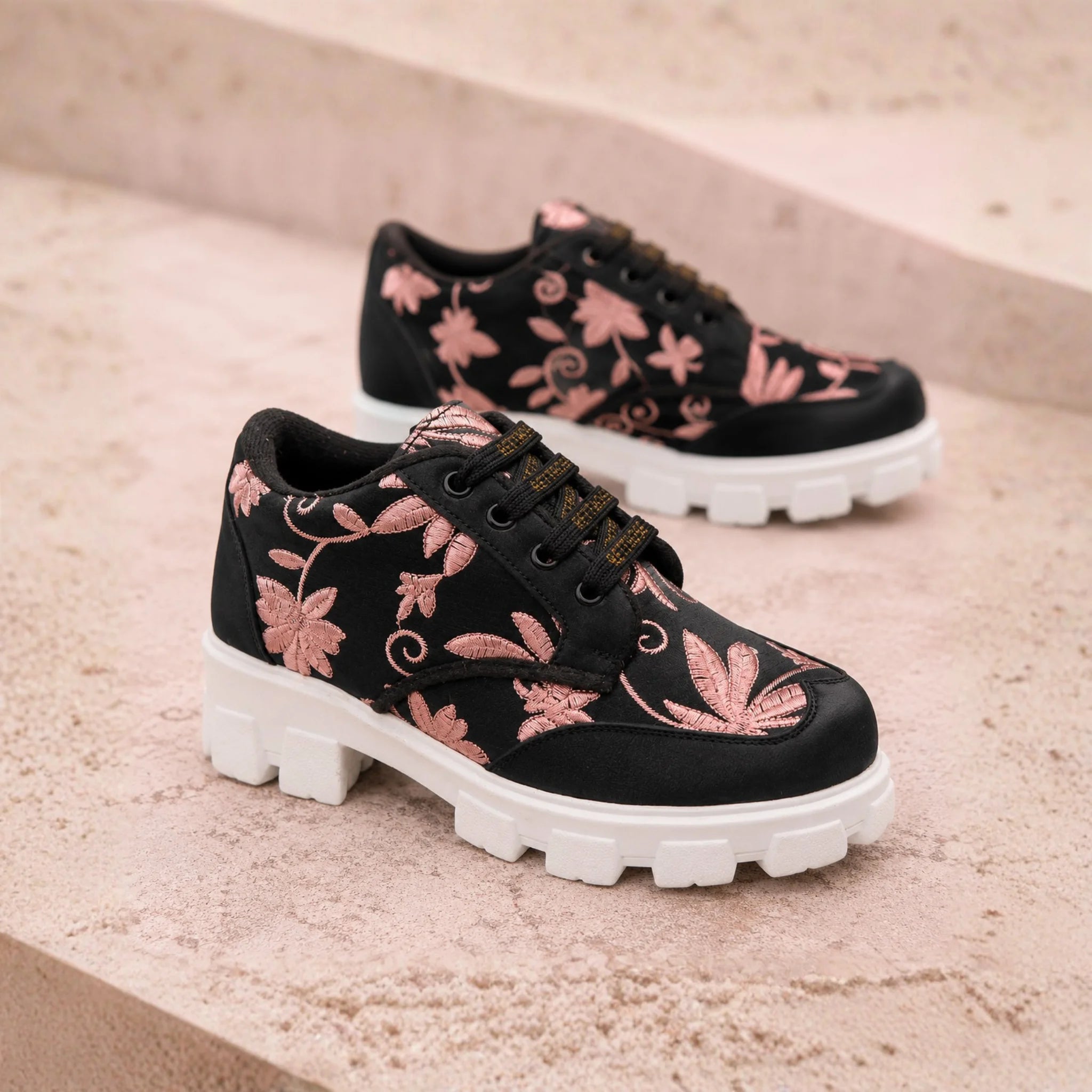 The Rose Blush Black Luxury Embellished Casual Sneaker
