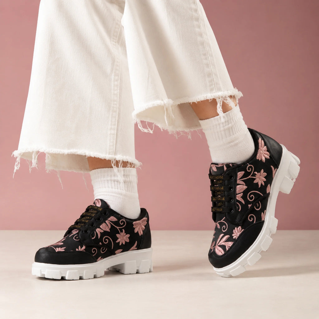 The Rose Blush Black Luxury Embellished Casual Sneaker
