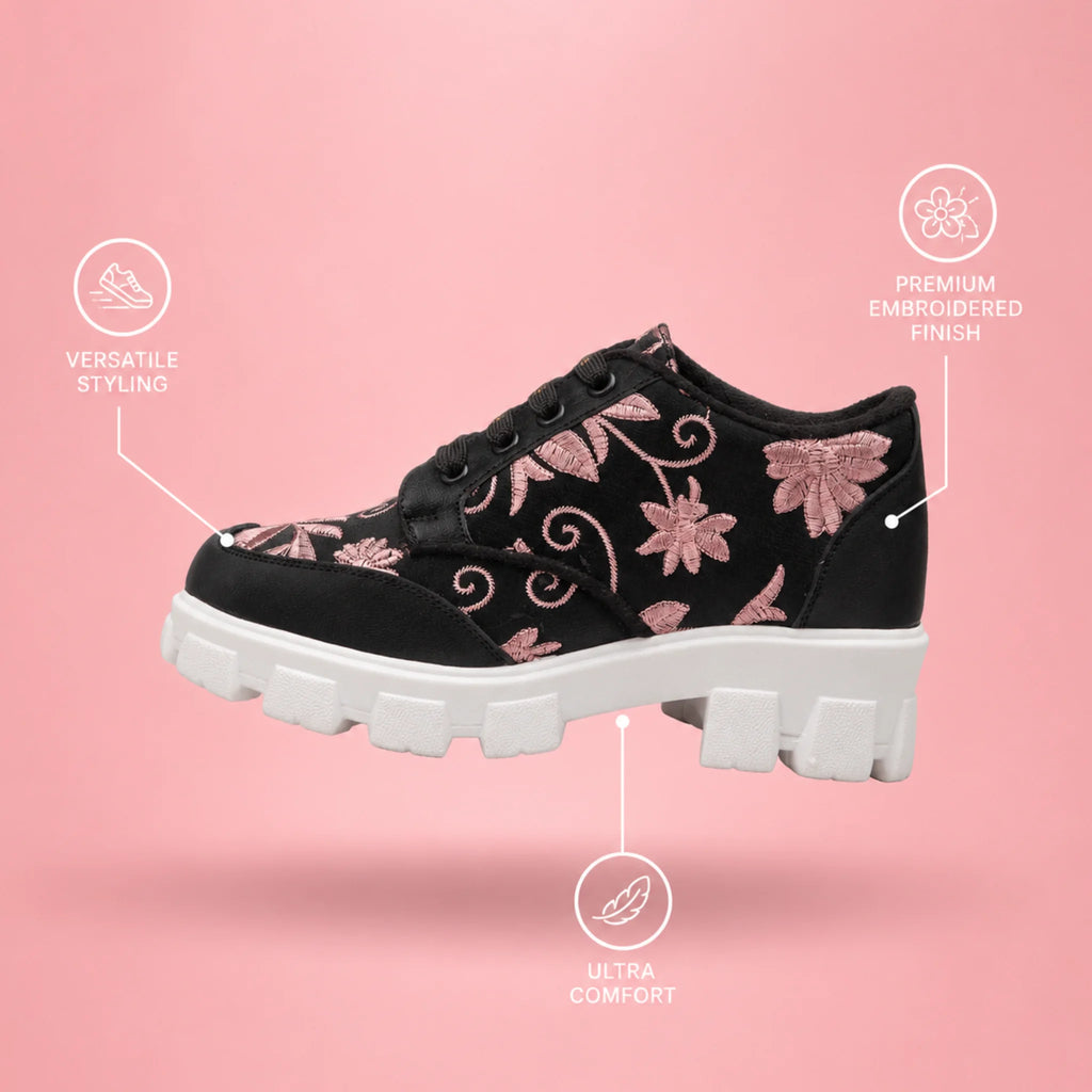 The Rose Blush Black Luxury Embellished Casual Sneaker