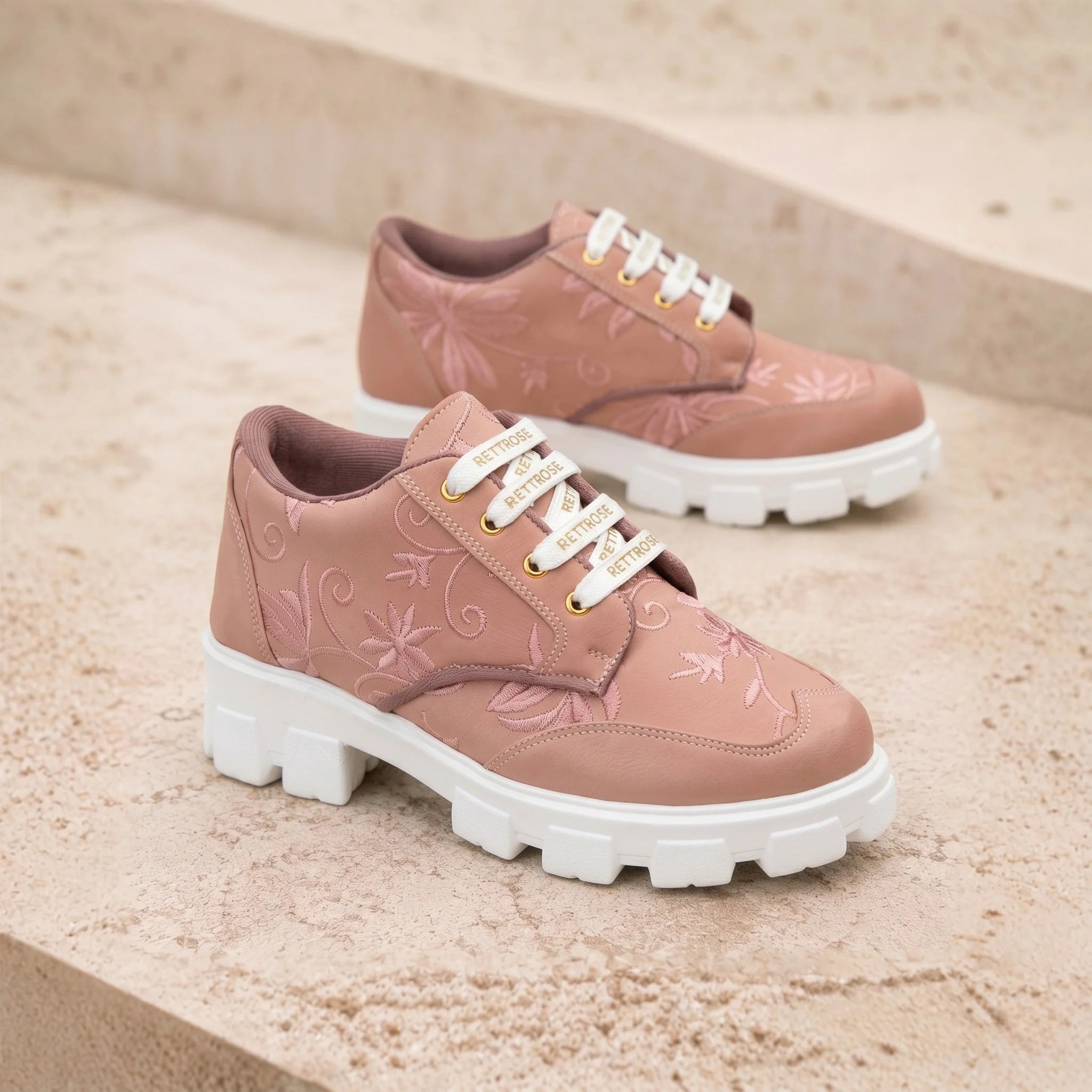 The Rose Blush Peach Luxury Embellished Casual Sneaker