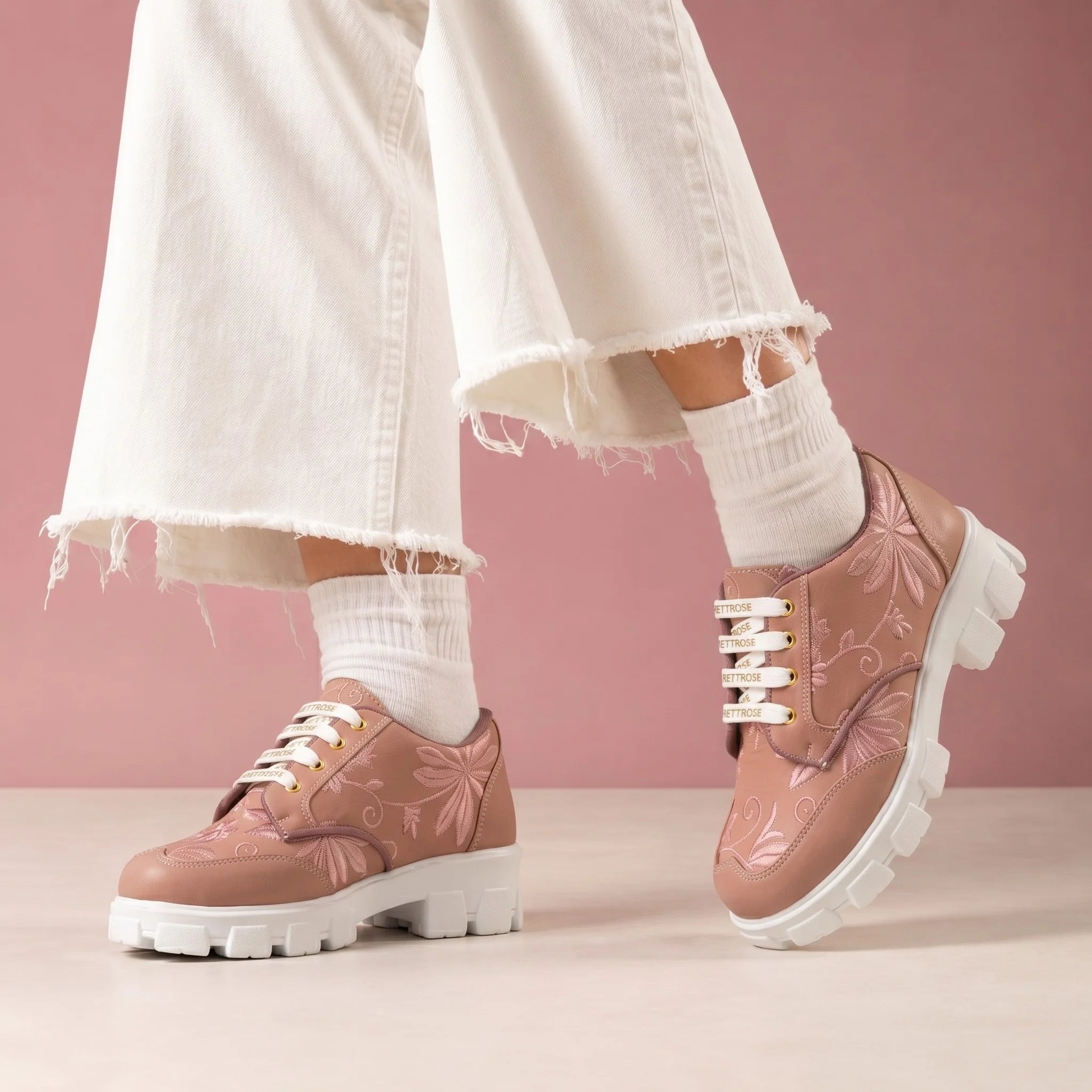The Rose Blush Peach Luxury Embellished Casual Sneaker