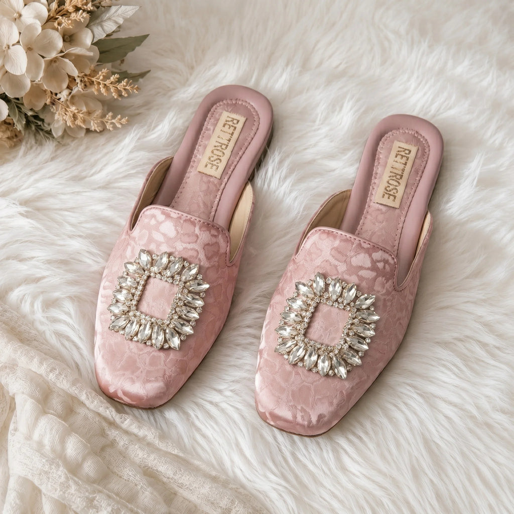 The Stellar Pink Brocade Luxury Embellished Mules