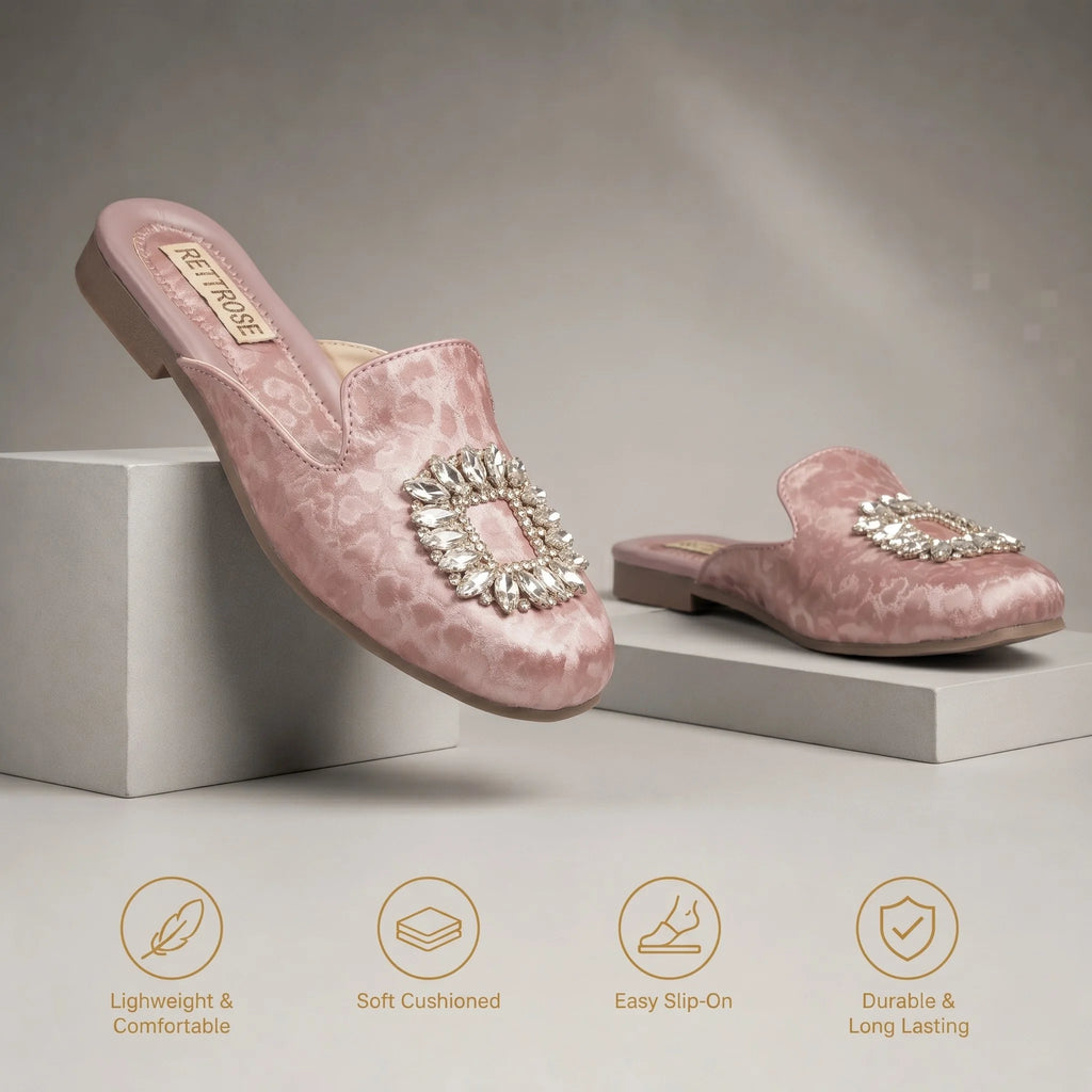 The Stellar Pink Brocade Luxury Embellished Mules