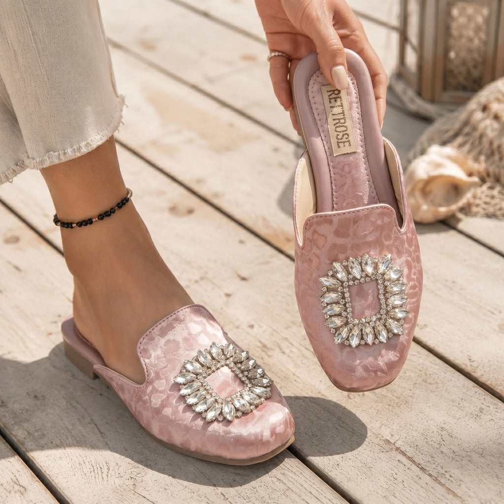The Stellar Pink Brocade Luxury Embellished Mules