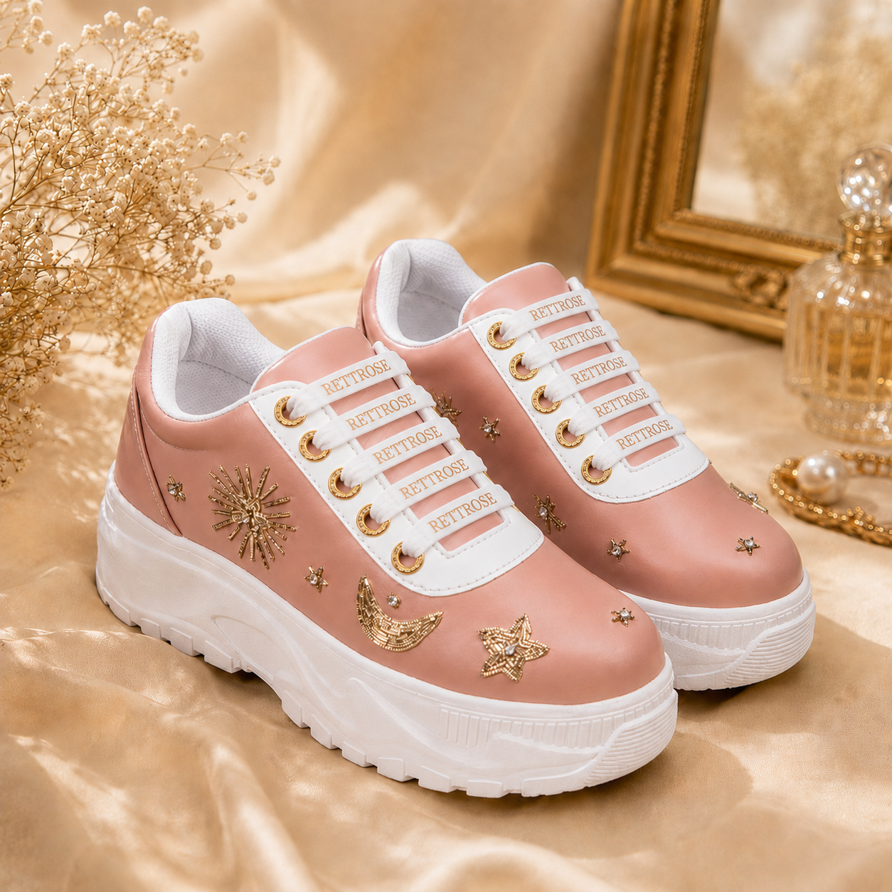 The Adriana Luxury Nude Satin Embellished Trainer
