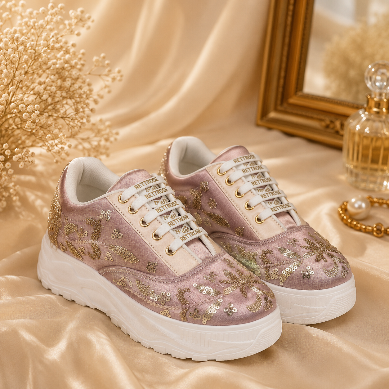 The Amelienne Luxury Blush Vine Embellished Trainer