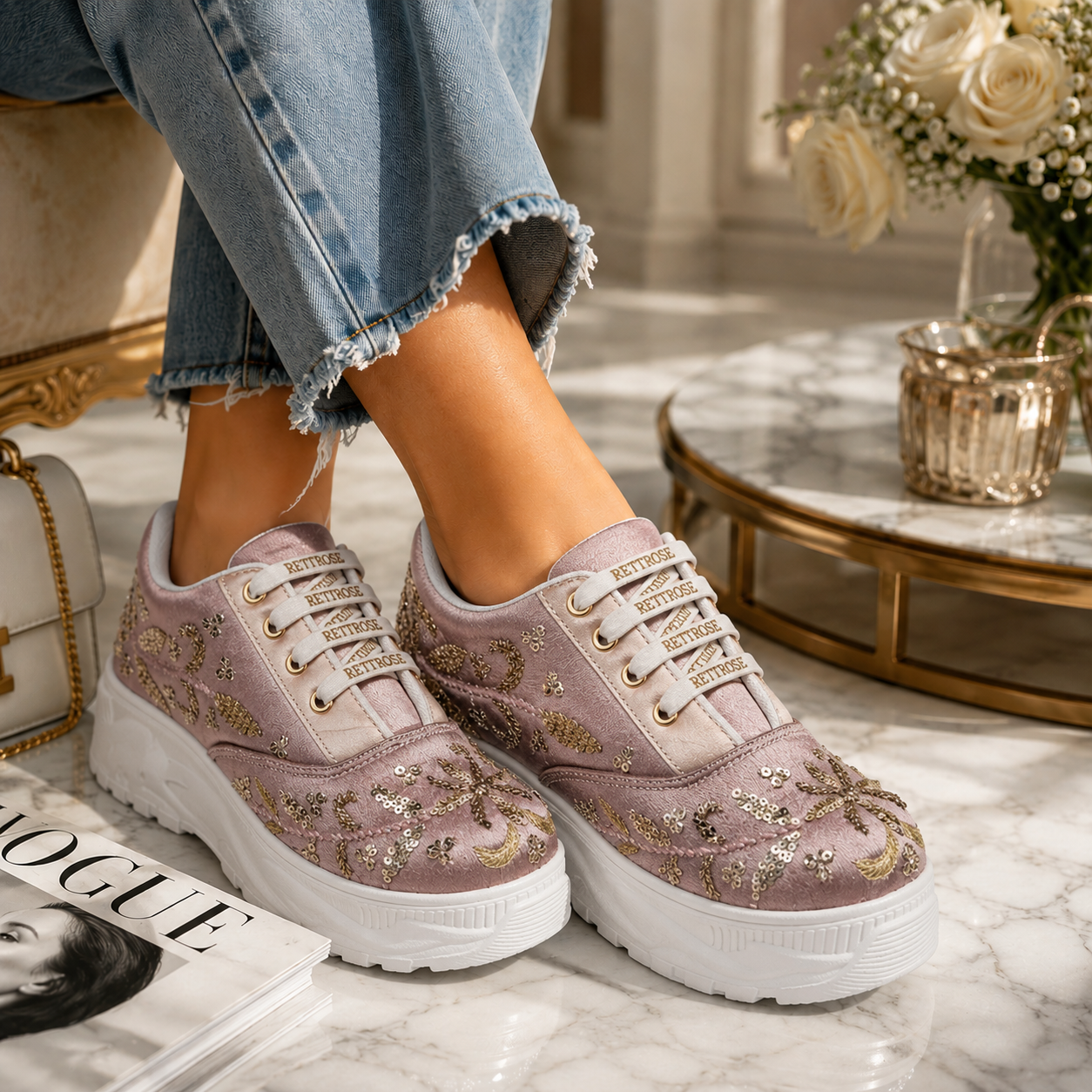 The Amelienne Luxury Blush Vine Embellished Trainer