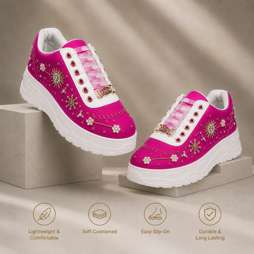 The Annabelle Luxury Hot Pink Satin Embellished Trainer