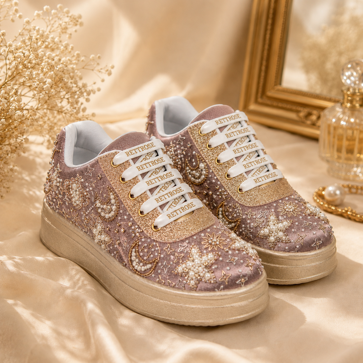 The Astria Luxury Pearl Starfall Embellished Trainer