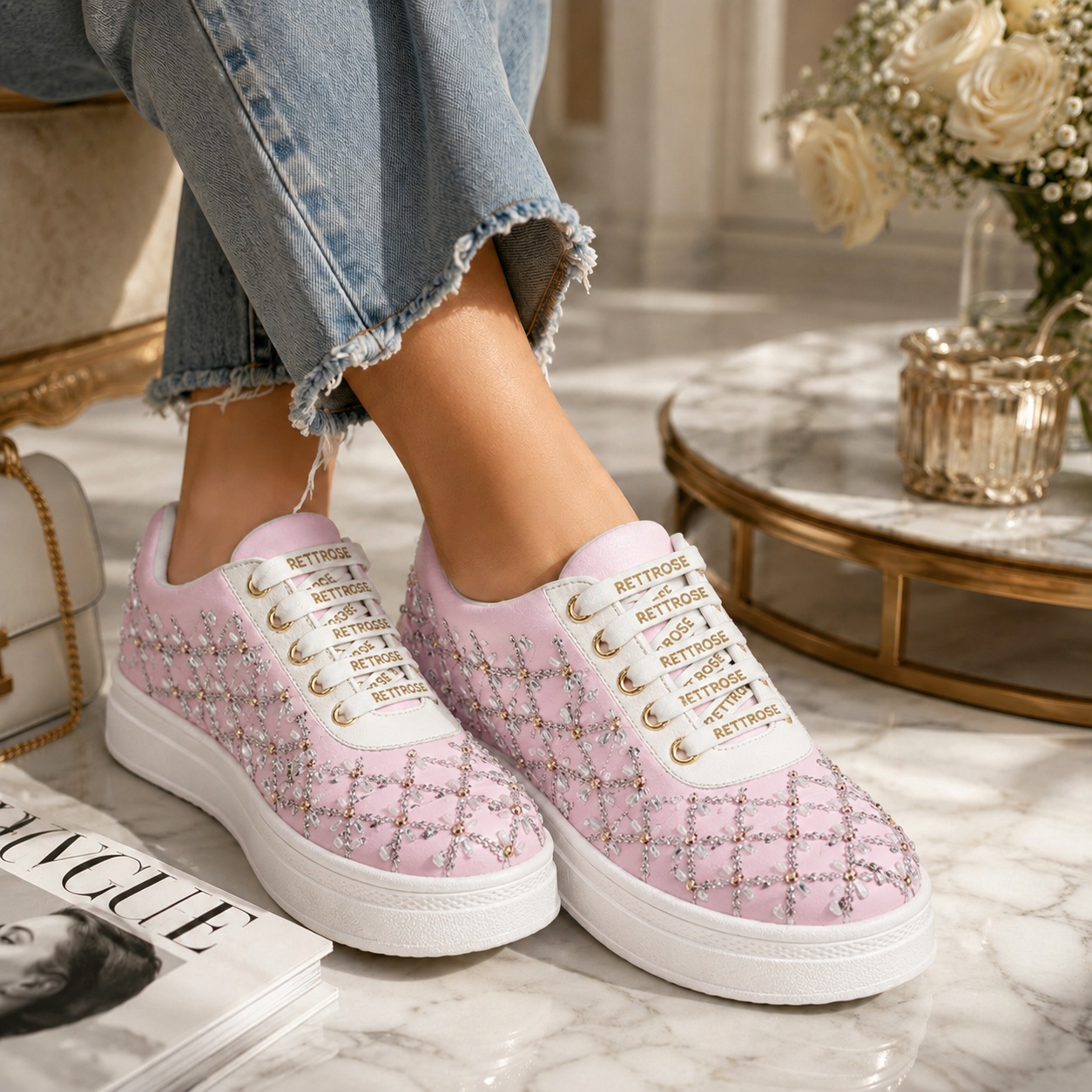 The Fiora Luxury Crystal Trellis Embellished Trainer
