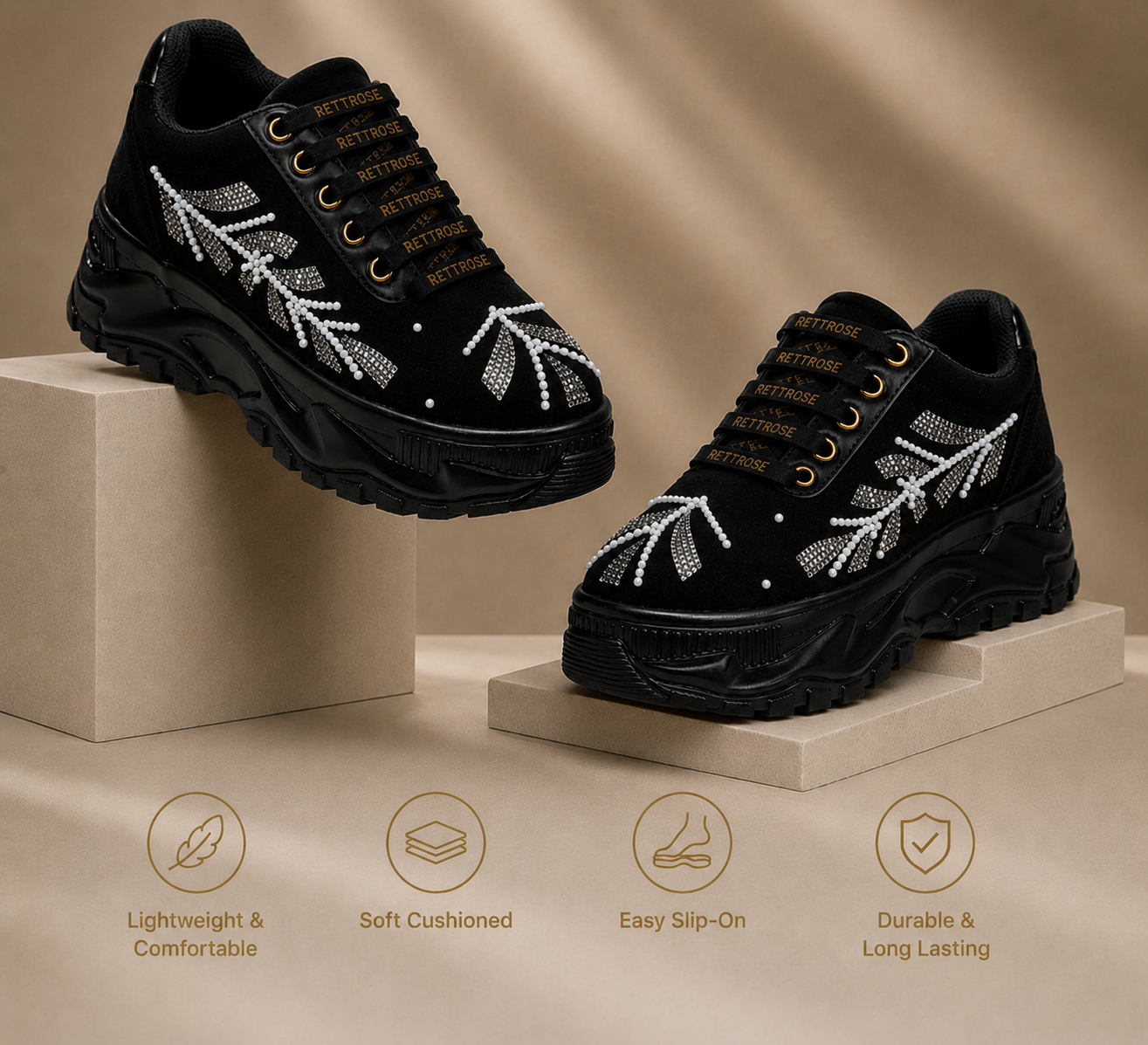 The Harley Luxury Black Satin Embellished Trainer