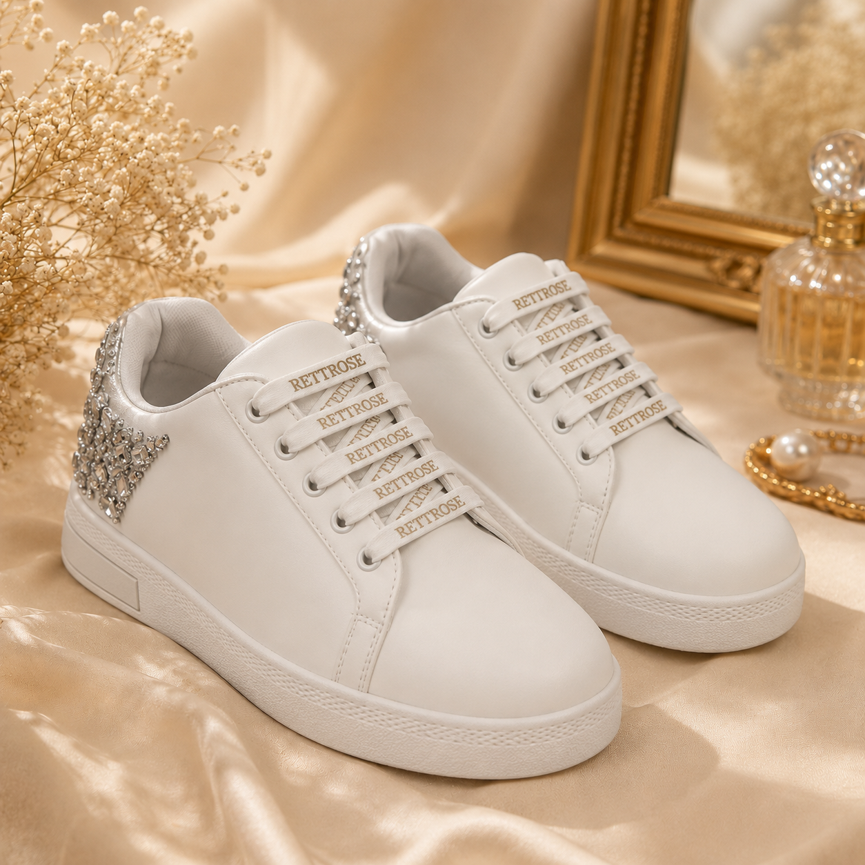 The Lexi White Luxury Embellished Trainer