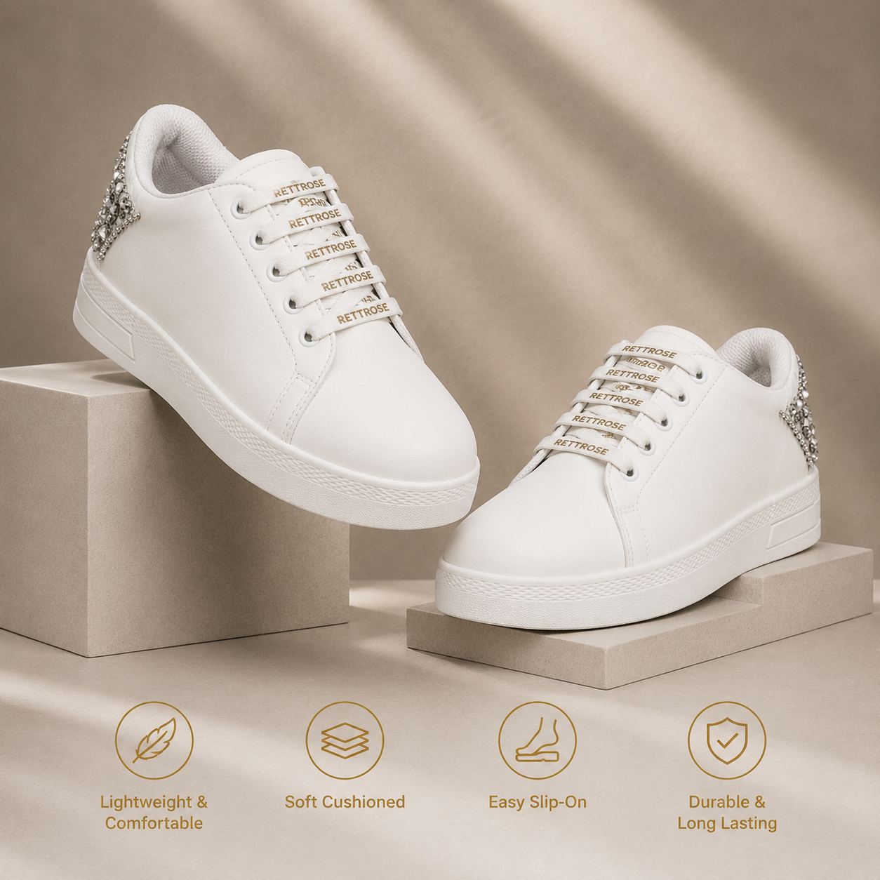The Lexi White Luxury Embellished Trainer