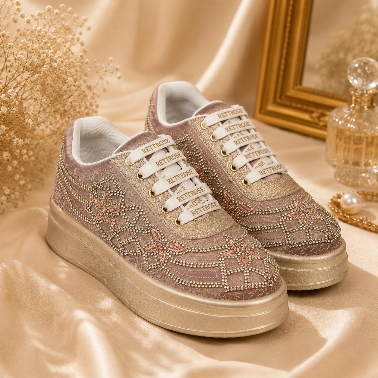 The Maravelle Luxury Flora Starlace Embellished Trainer