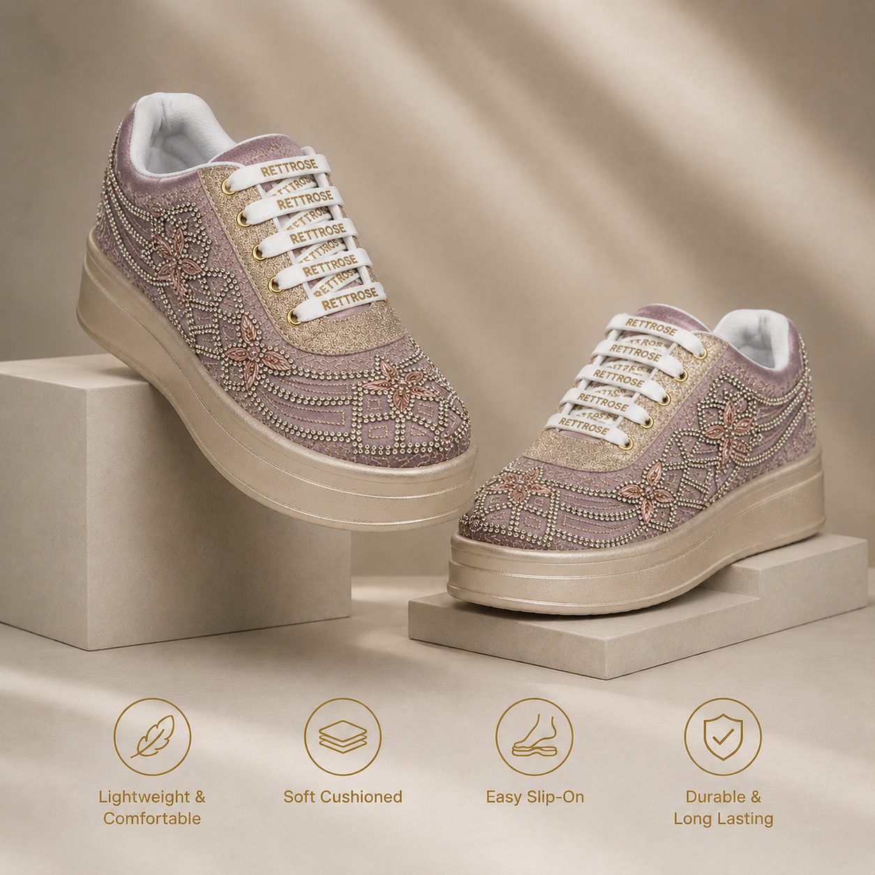 The Maravelle Luxury Flora Starlace Embellished Trainer
