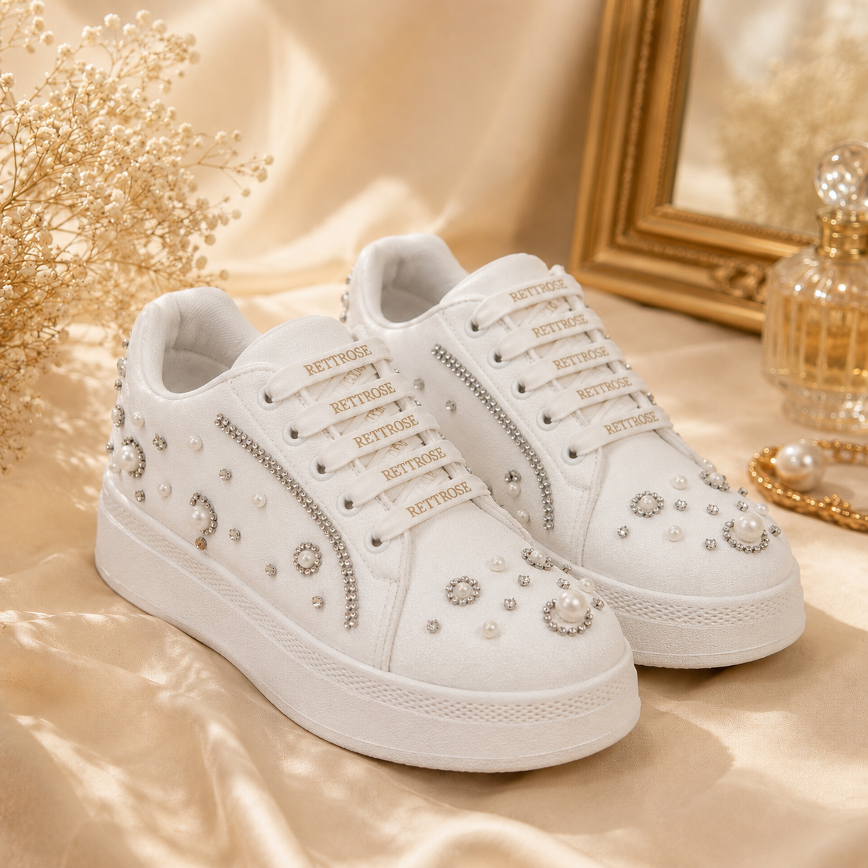 The Nova White Luxury Embellished Trainer